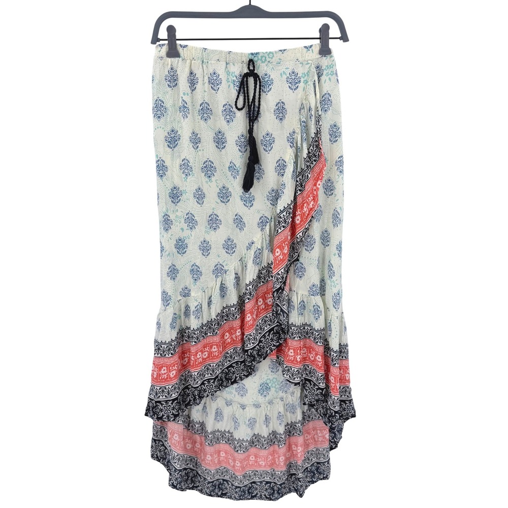 Flying Tomato Large Boho High Low Ruffle Maxi Skirt Paisley Floral IK6152